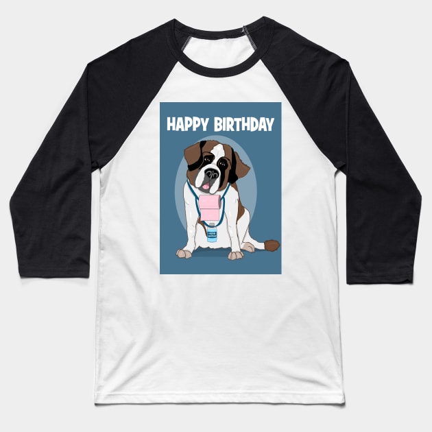 St Bernard dog brings sanitiser and toilet roll for birthday Baseball T-Shirt by Happyoninside